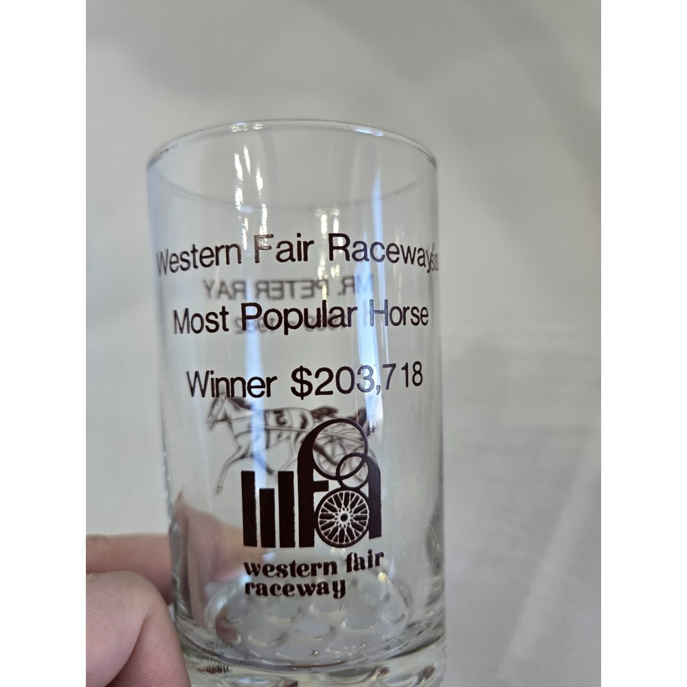 Vtg Glass Harness Racing Racetrack Western Fair Raceway Mr. Peter Ray 1982